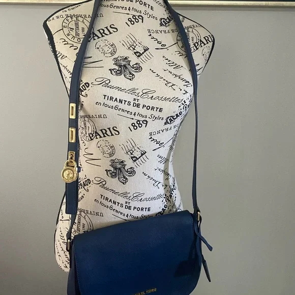 Michael Kors Dark Blue Hamilton Crossbody Bag with Gold Details - Picture 2 of 16